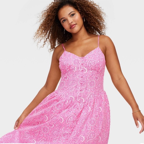 Roller Rabbit X Target Floral Paisley Drop Waist Midi A-Line Dress in Pink - Picture 2 of 4